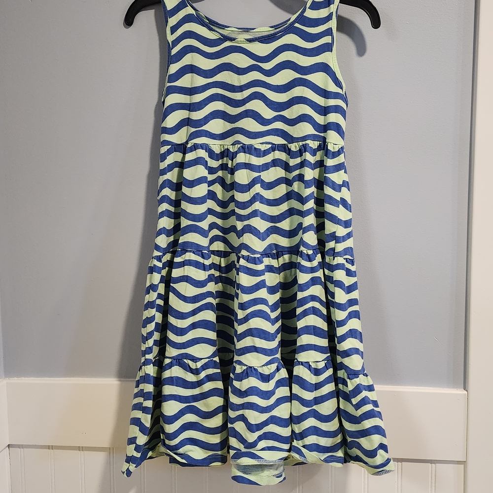 Wave Pattern Kids Dress in Blue and Green Size 10